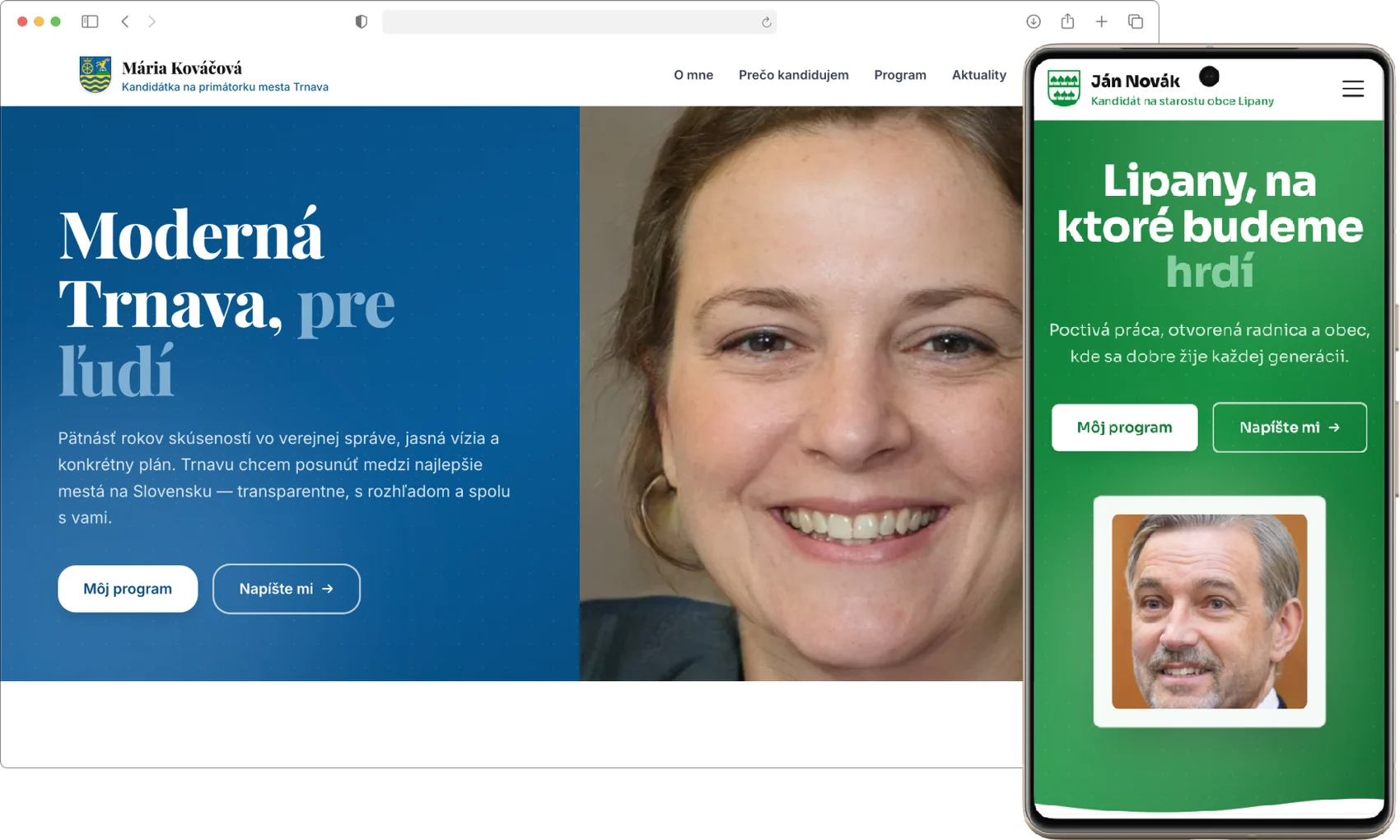 Web pre kandidáta od Volebka.sk zobrazený na počítači a mobilnom telefóne